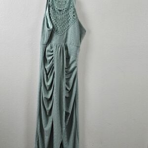 Halter Tie Criss Cross Front Knit Jacquard Textured Slit Dress Casual Hollow-out